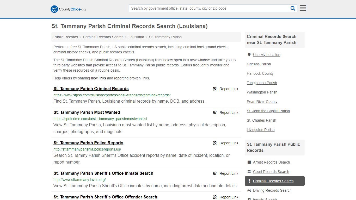 St. Tammany Parish Criminal Records Search (Louisiana)