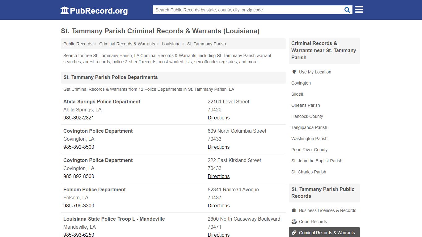 St. Tammany Parish Criminal Records & Warrants (Louisiana)